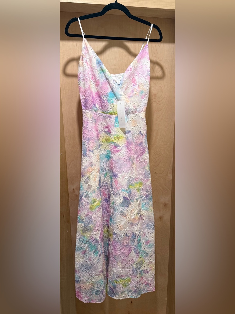 Adyson Parker Pastel Watercolor Eyelet Dress - White Multicolor Size Small NEW